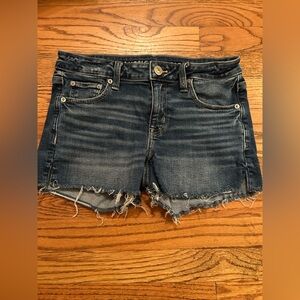 American Eagle Sz 4 Cotton Blend Women's Distressed Midi Stretch Raw Hem Shorts